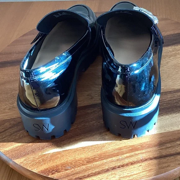 Stuart Weitzman June lug loafers Black Patent leather with Buckle 9 - Picture 3 of 13